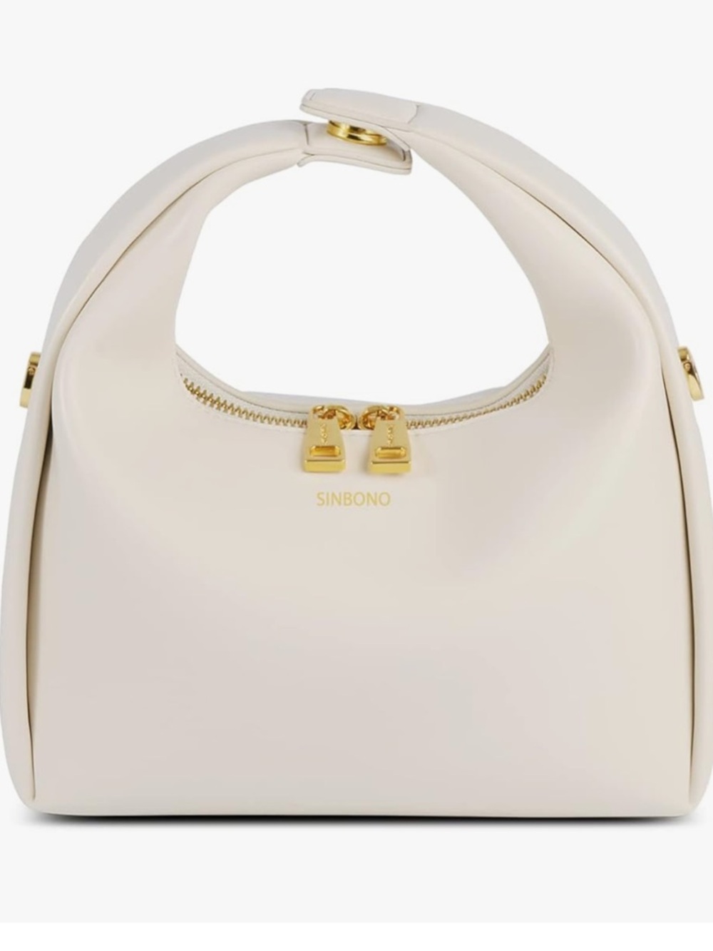 Cream Vegan Leather Top-Handle Hobo Bag